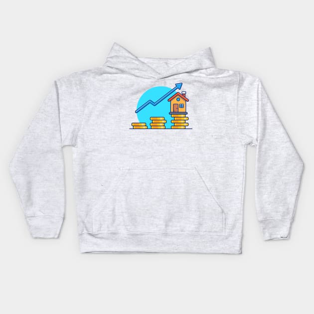 House With Gold Coin Statistic Cartoon (2) Kids Hoodie by Catalyst Labs